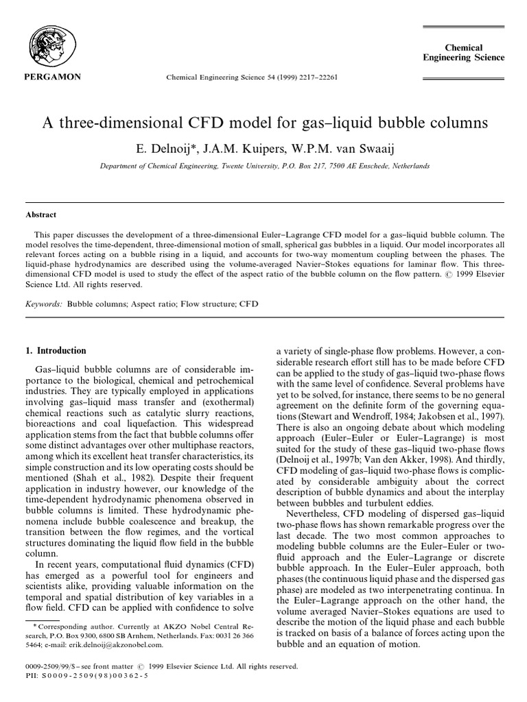 A Three-Dimensional CFD Model For Gas) Liquid Bubble Columns: E ...