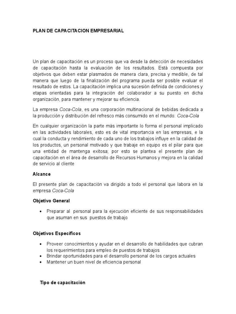 Plan de Capacitacion Empresarial | PDF | Gestión de recursos humanos ...