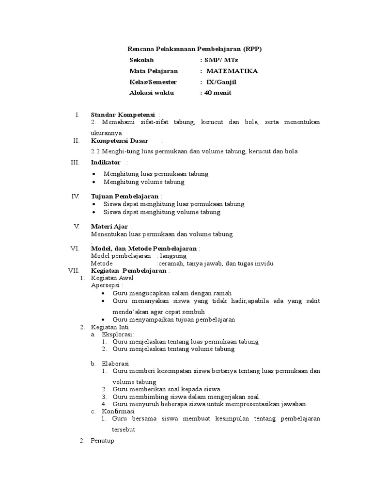 Contoh Soal Volume Tabung Kelas 9