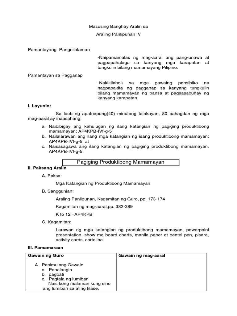 Banghay Aralin Sa Araling Panlipunan 8 Graffiti Model Pdf Document