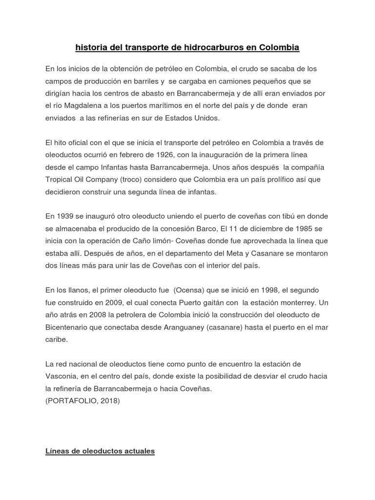 Historia del Transporte Petrolero en Colombia | PDF | Petróleo | Colombia