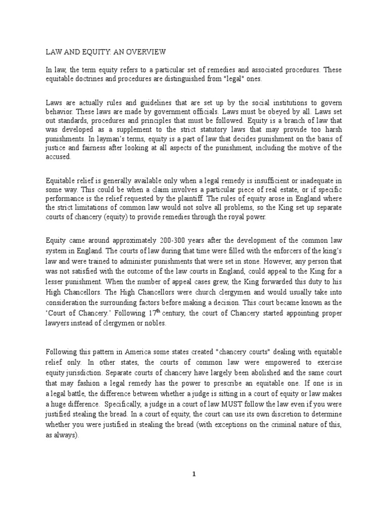 Law and Equity PDF Equity (Law) Court Of Chancery
