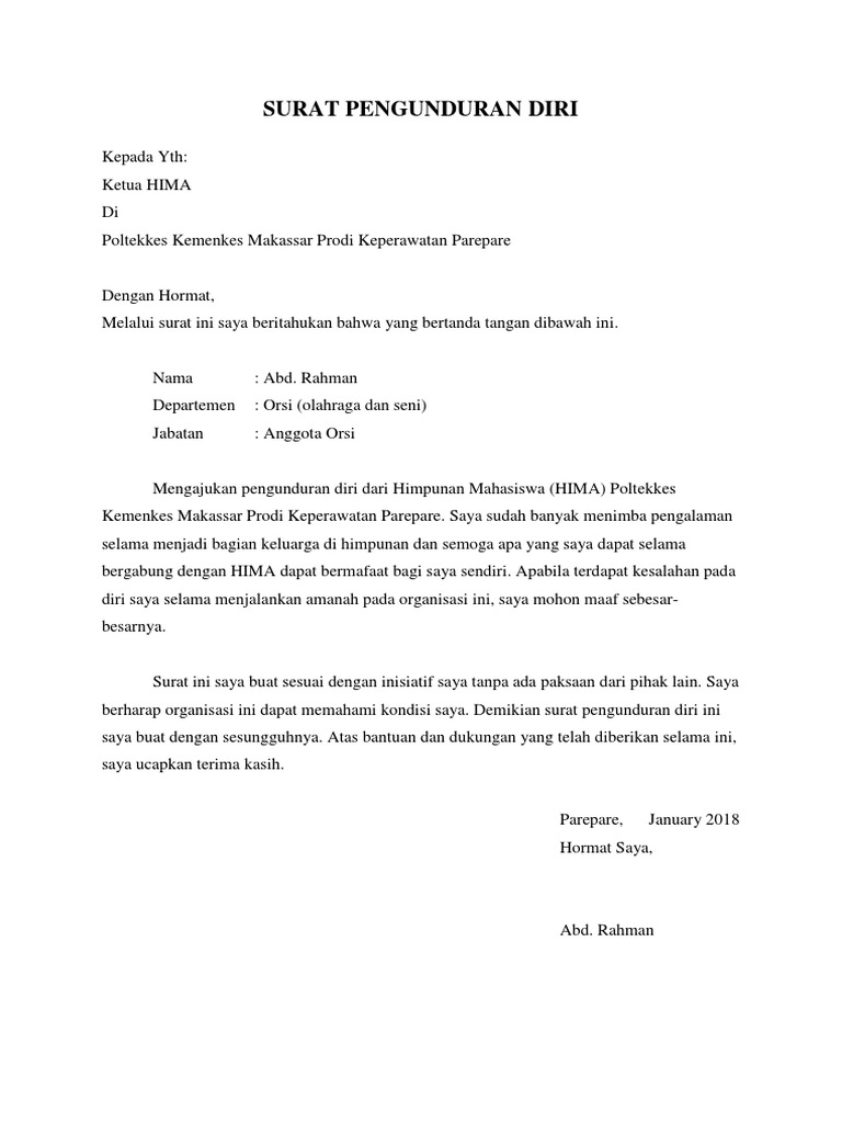 Surat Pengunduran Diri