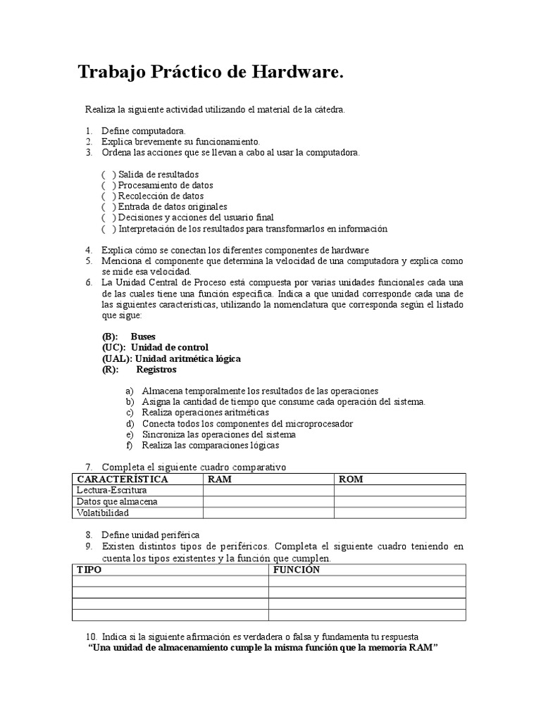 Partes y Funcionamiento de la Computadora | PDF | Hardware de la ...