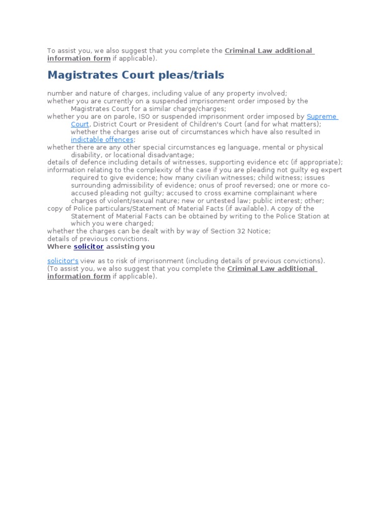 Magistrates Court Plea and Trial Guide | PDF | Law