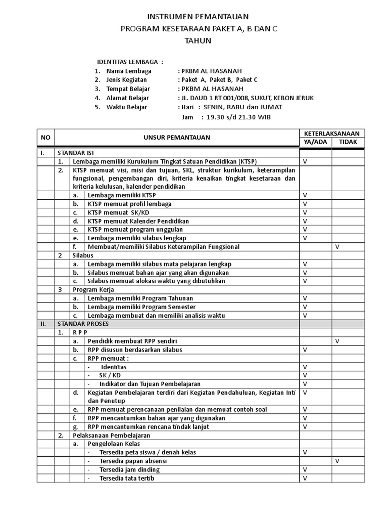 Pemantauan Program PKBM Al Hasanah | PDF