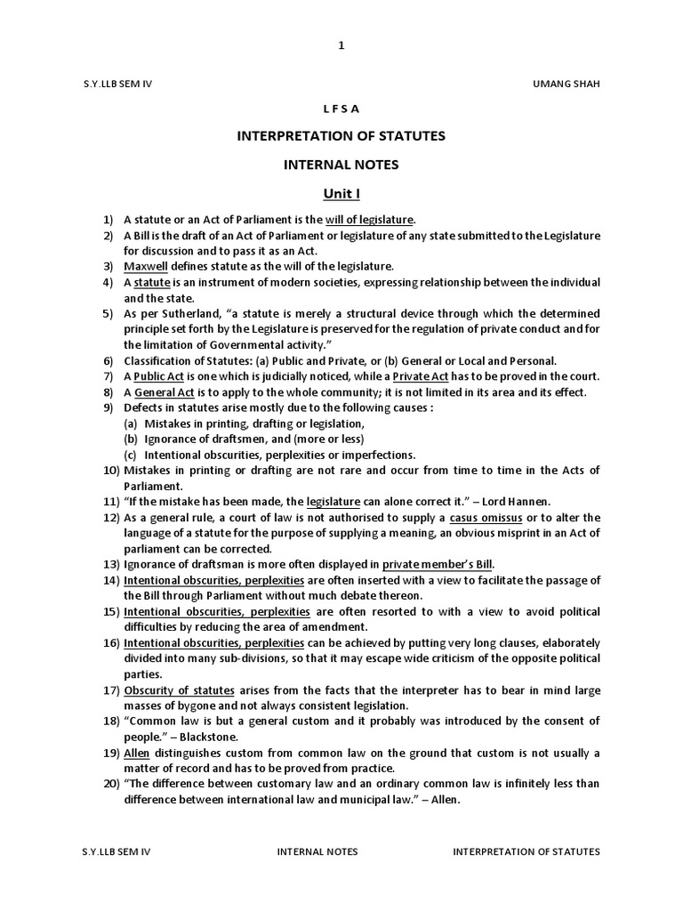 Internal Interpretation of Statutes PDF Codification (Law
