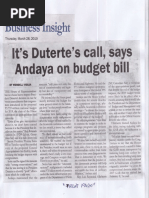 Malaya, Mar. 28, 2019, It's Duterte's call, says Anadaya on budget bill.pdf