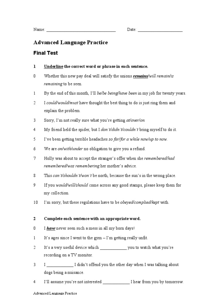 Advanced Language Proficiency Test | PDF | Self-Improvement