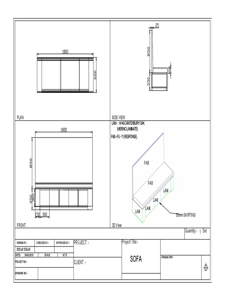 3D Sofa Plan with Laminate Details | PDF