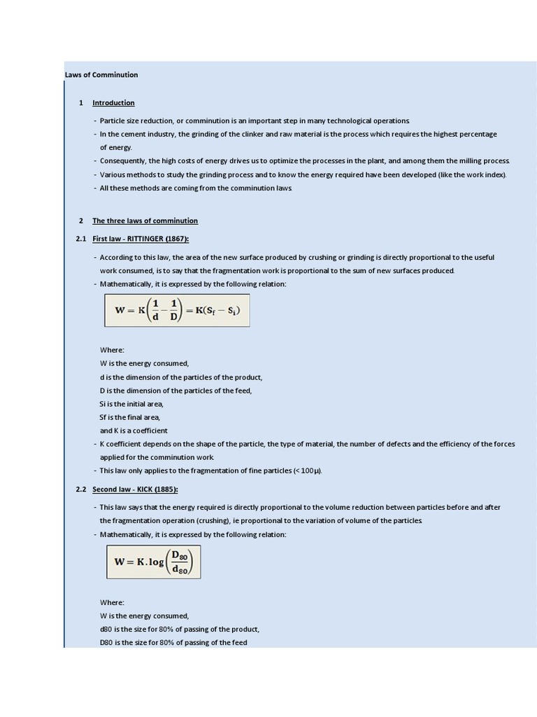 Comminution Laws Pdf Mill Grinding Mechanics