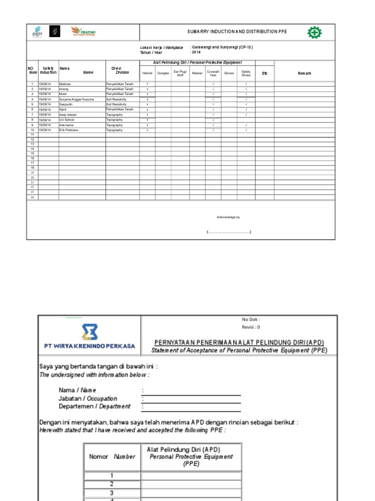Daftar APD dan Penerimaan PPE | PDF