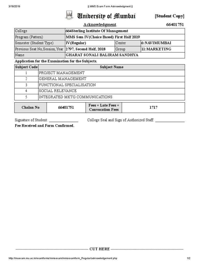MMS Exam Form Acknowledgment 2019 | PDF | Behavior Modification | Learning