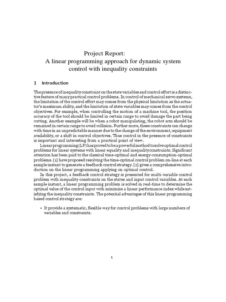 Project Report: A Linear Programming Approach For Dynamic System ... image.