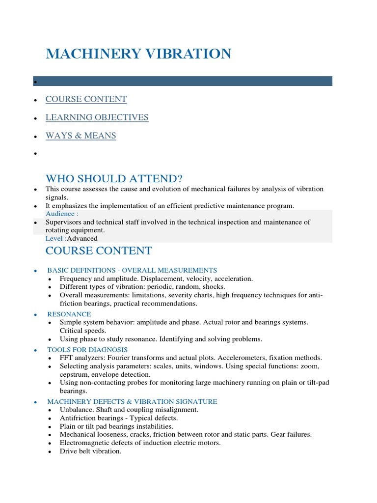 Advanced Machinery Vibration Analysis Course | PDF | Bearing ...