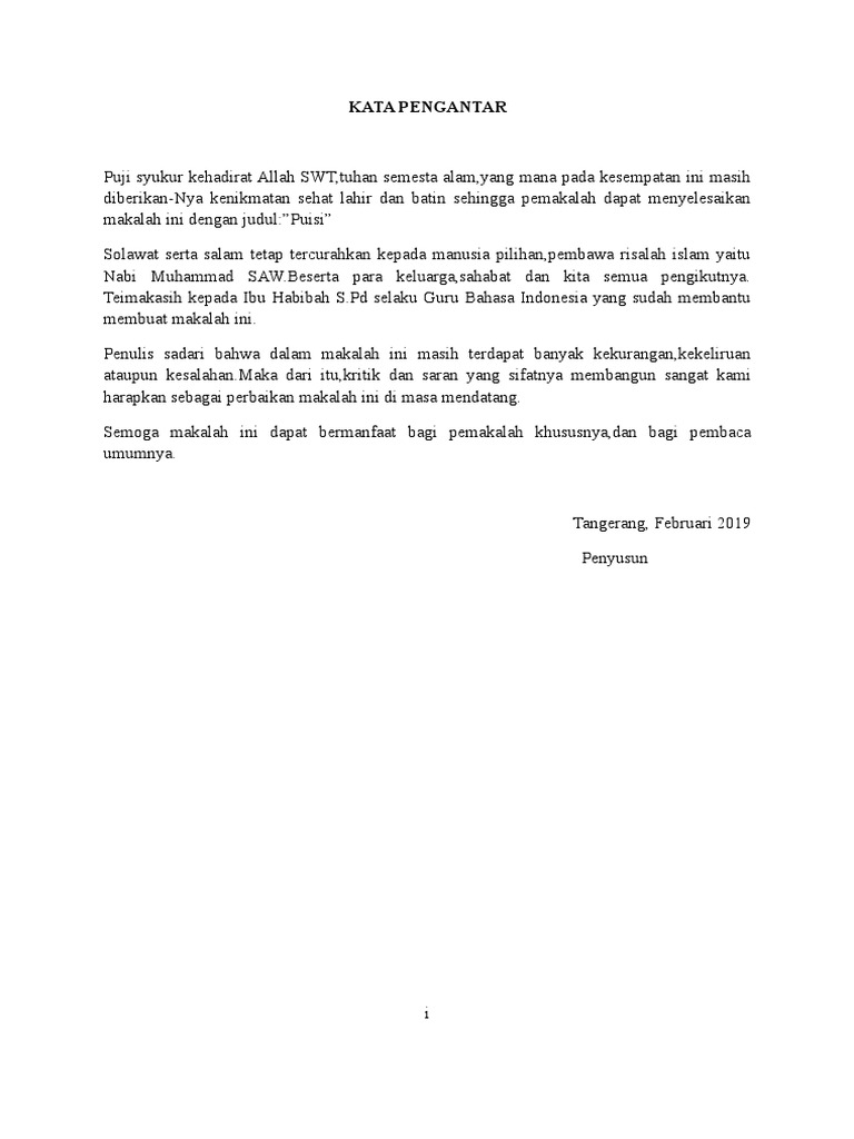 Kata Penghantar Makalah Puisi Doc
