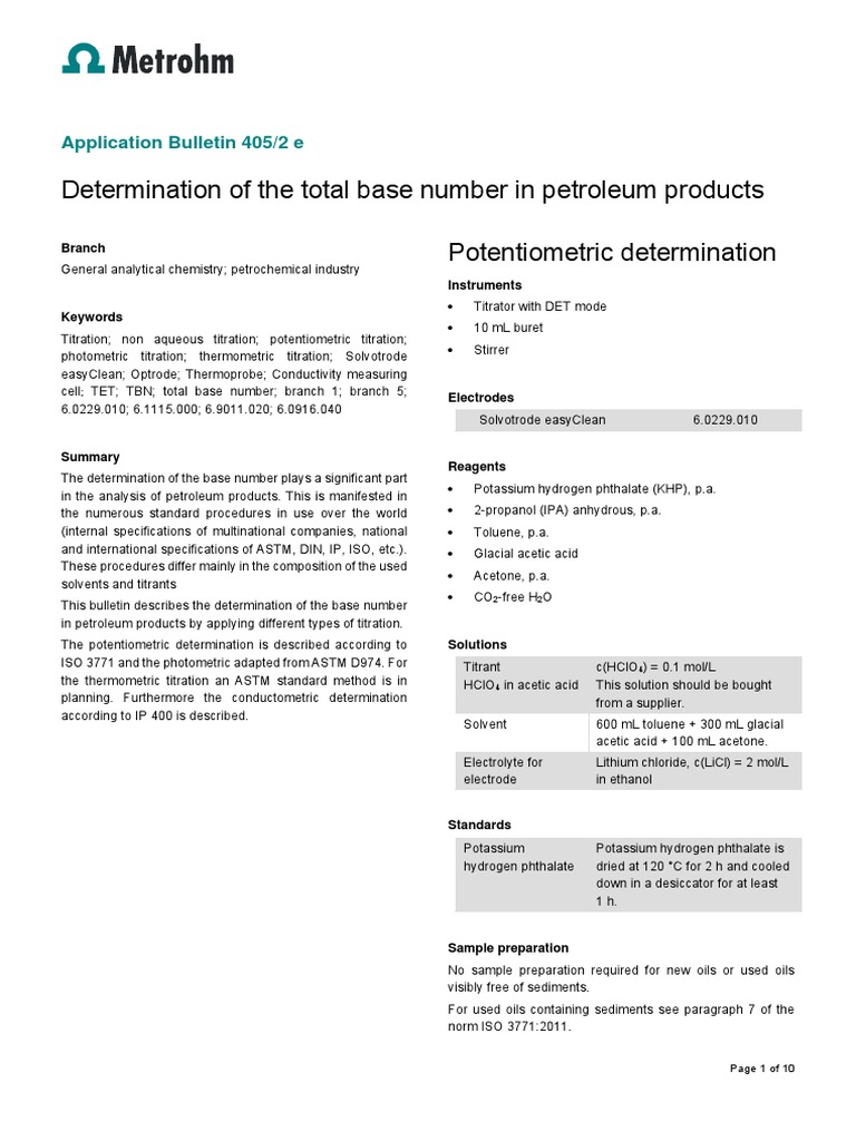 Determination of Total Base Number in Petroleum Products Through Potentiometric Titration A
