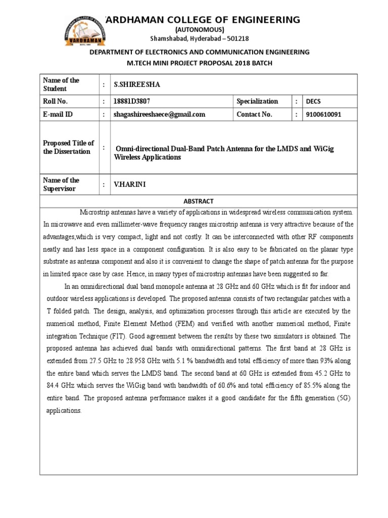 M.Tech Project Proposal Format | PDF | Extremely High Frequency ...