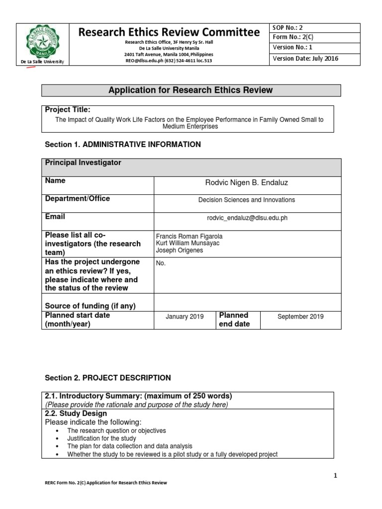 DLSU Research Ethics Review Application | PDF | Informed Consent | Inquiry