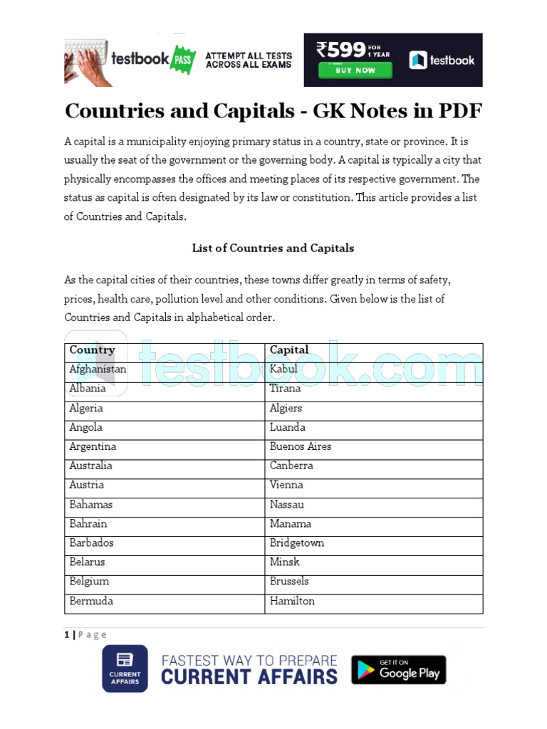 A Comprehensive List of Countries and their Respective Capitals in ...