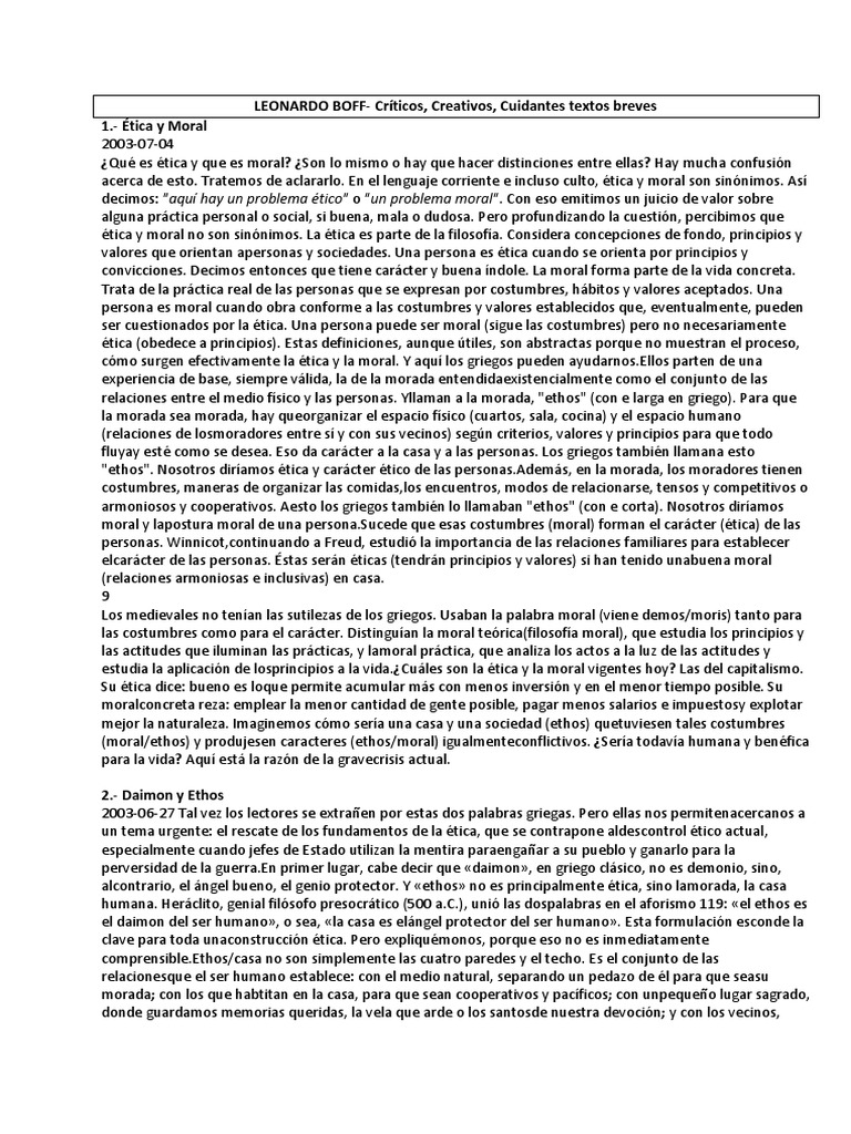 LEONARDO BOFF - Ética y Moral | PDF | Moralidad | Immanuel Kant