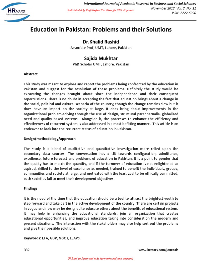 Education in Pakistan Problems and Their Solutions CAST PDF | PDF ...