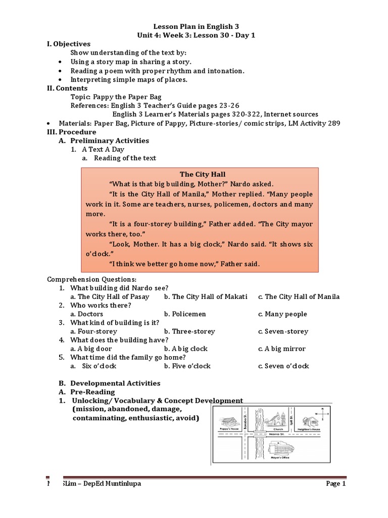 English 3 Lesson Plan: Week 3 | PDF | Reading Comprehension