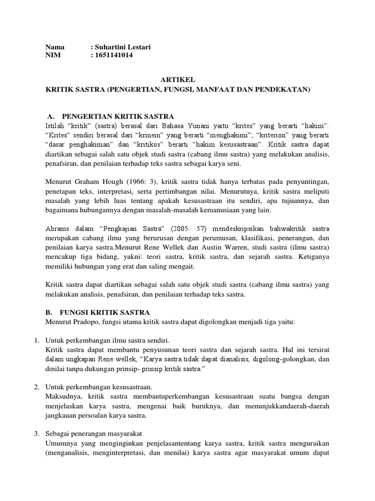 Artikel Kritik Sastra