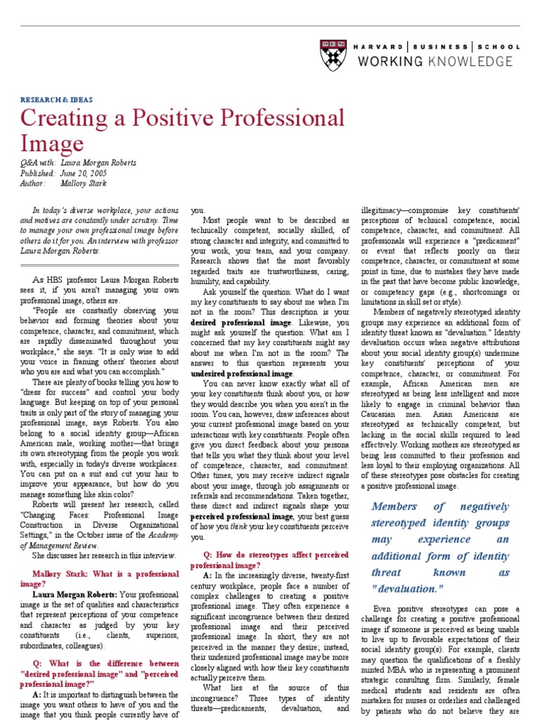 Creating A Postive Image | PDF | Stereotypes | Identity (Social Science)