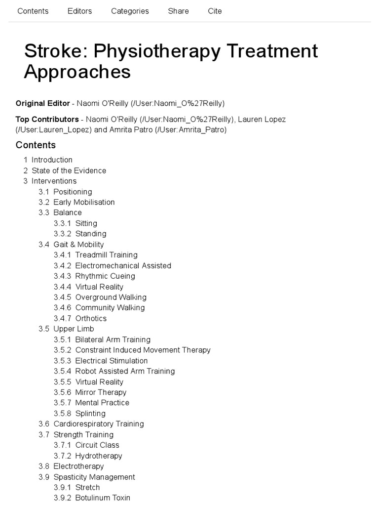 Stroke - Physiotherapy Treatment Approaches - Physiopedia.pdf | Balance ...