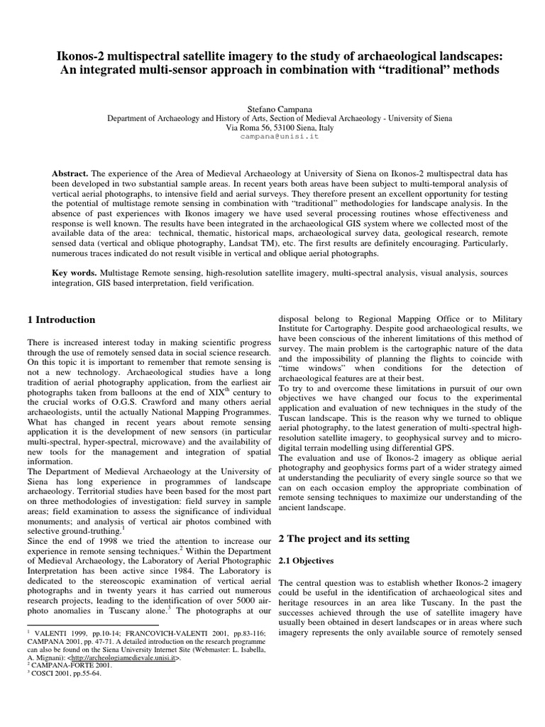 Ikonos 2 Multispectral Satellite Imagery To The Study Of Archaeological Landscapes An Integrated Multi Sensor Approach In Combination With Traditional Methods Satellite Imagery Archaeology