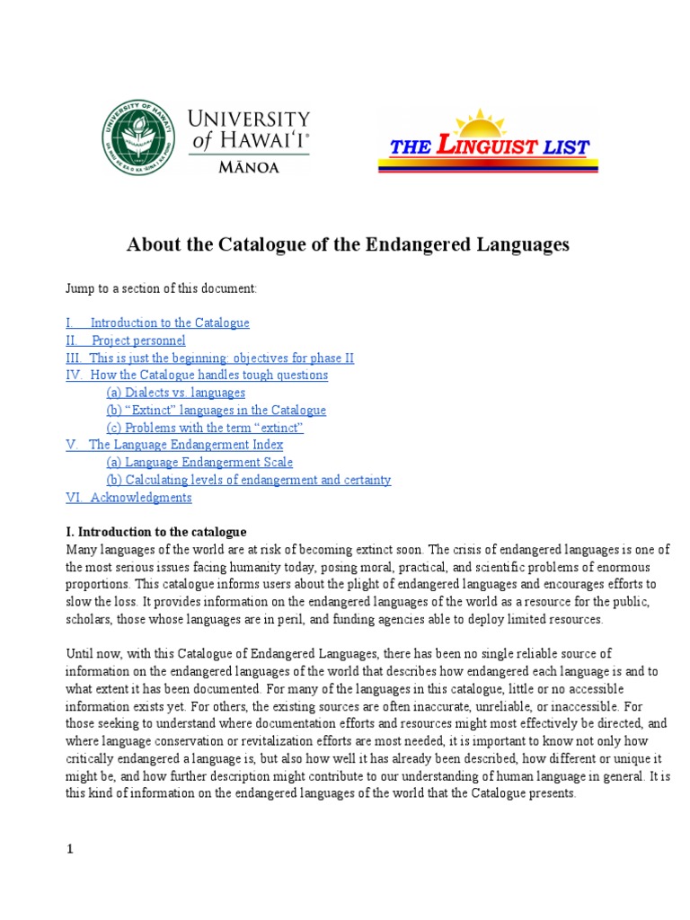 Catalogue of Endangered Languages Overview | PDF | Cultural ...