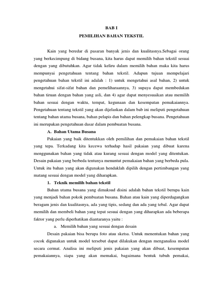 Pemilihan Bahan Tekstil Pdf