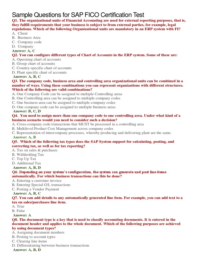 SAP FICO Certification Sample Questions | PDF | Economies | Corporations