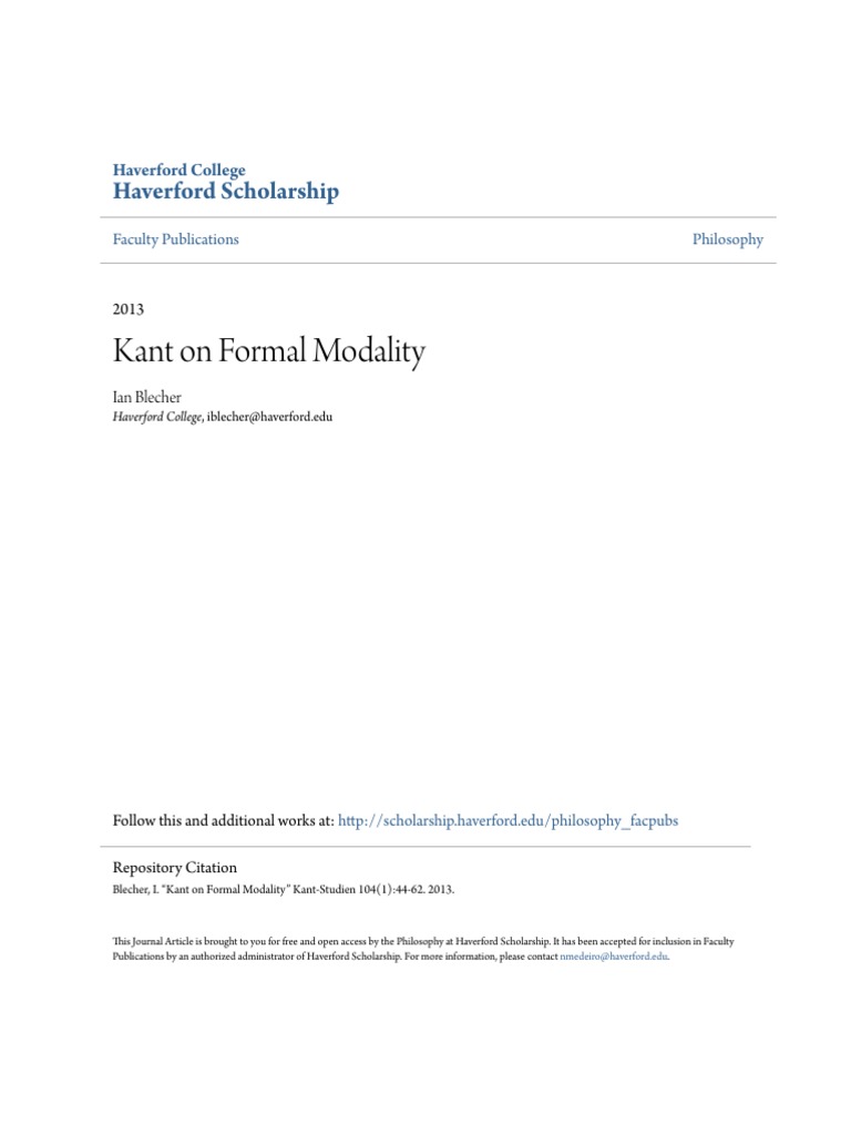 Modalidad Formal en Kant | PDF | Immanuel Kant | Modal Logic