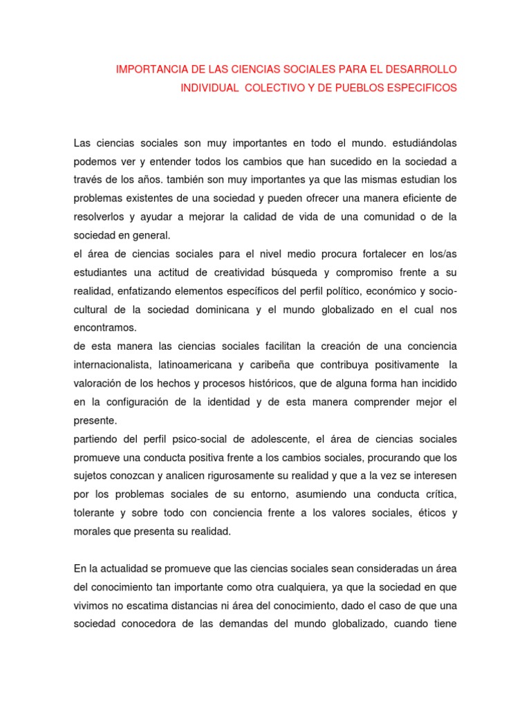 IMPORTANCIA DE LAS CIENCIAS SOCIALES PARA EL DESARROLLO