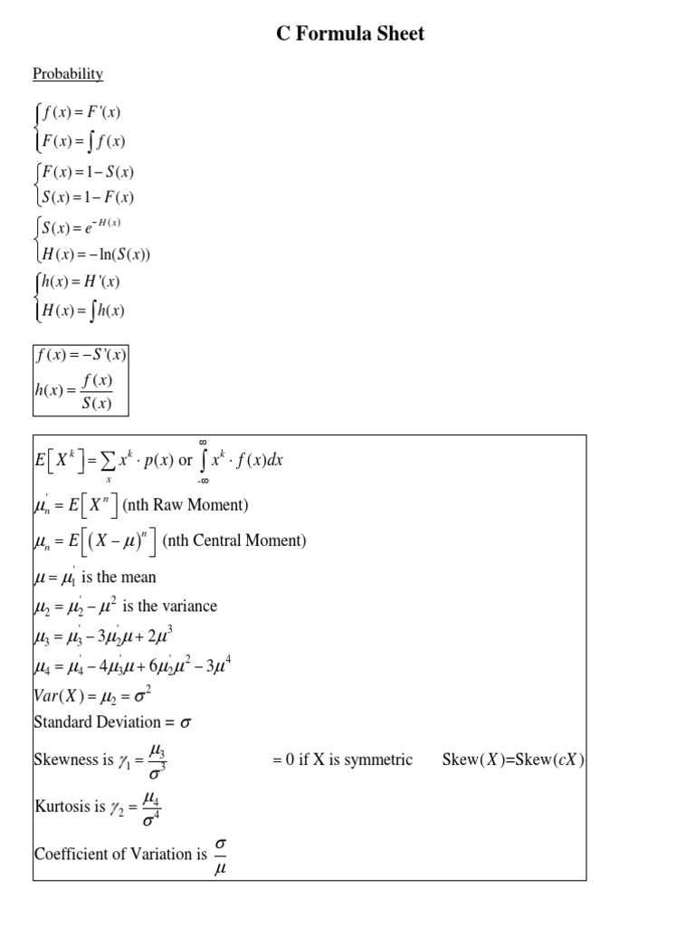 Exam C Formulas Pdf Estimator Bias Of An Estimator