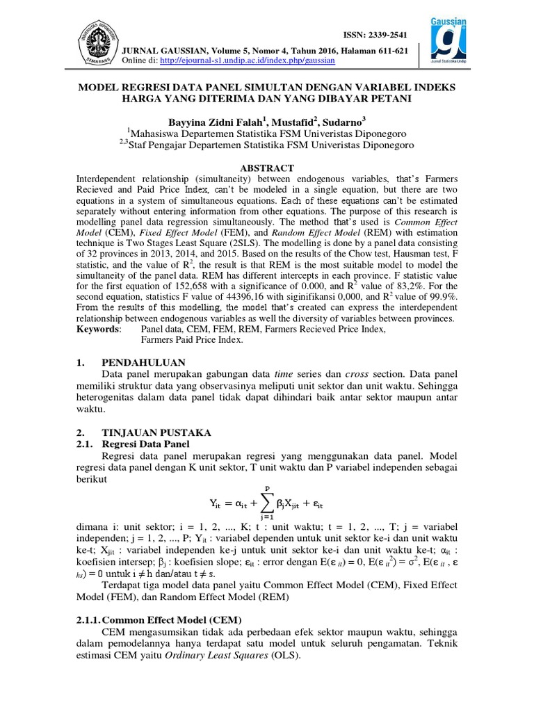 Model Regresi Data Panel Simultan Dengan Variabel Indeks Harga Yang