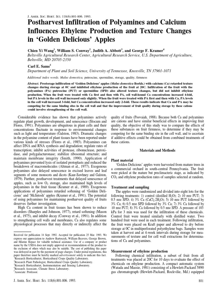 Postharvest Infiltration of Polyamines and Calcium Influences Ethylene ...