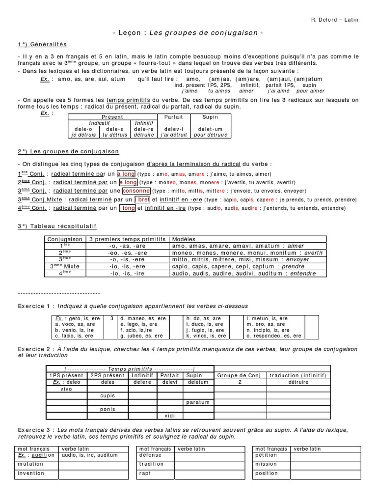 Latin Les Groupes De Conjugaison Latin Verbe