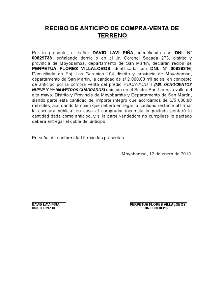 298856533 Recibo De Anticipo De Compraventa De Terreno Docxdocx