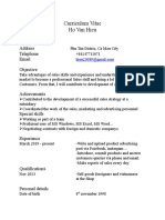 Curriculum Vitae Ho Van Hieu: Address Telephone Email Objective