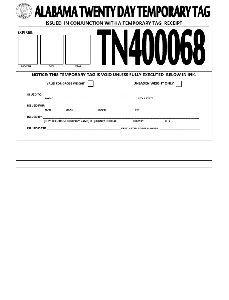 Temporary Vehicle Tag Receipt Form | PDF