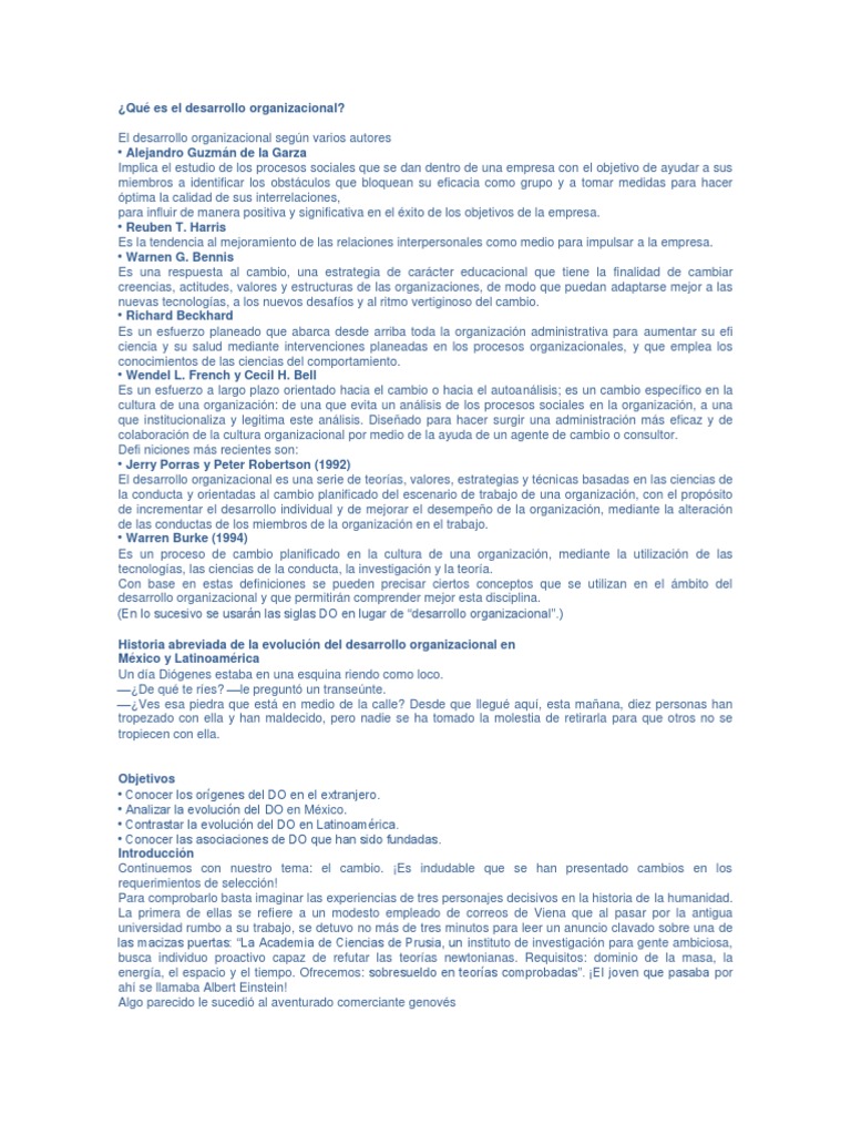 Definición y Evolución del Desarrollo Organizacional | PDF | Desarrollo ...