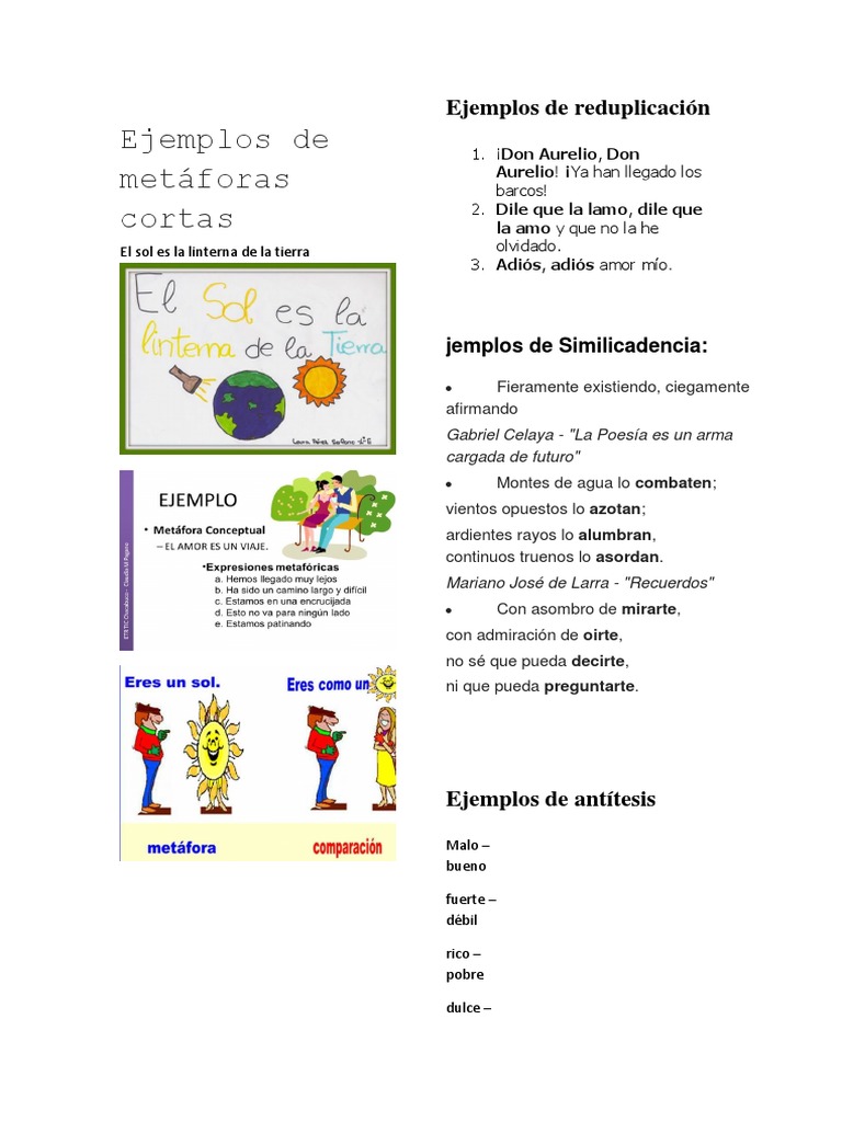 Ejemplos De Metafora Metáfora. Qué Son Las Metáforas, Ejemplos Y