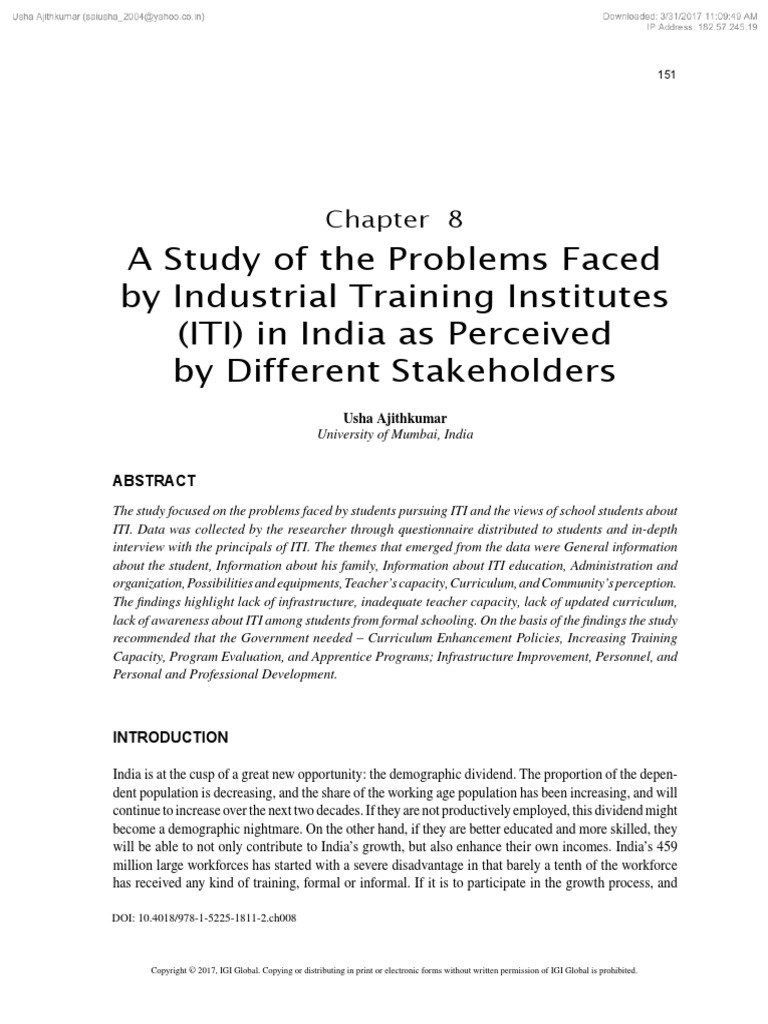 A Study of The Problems Faced by Industrial Training Institutes (ITI ...