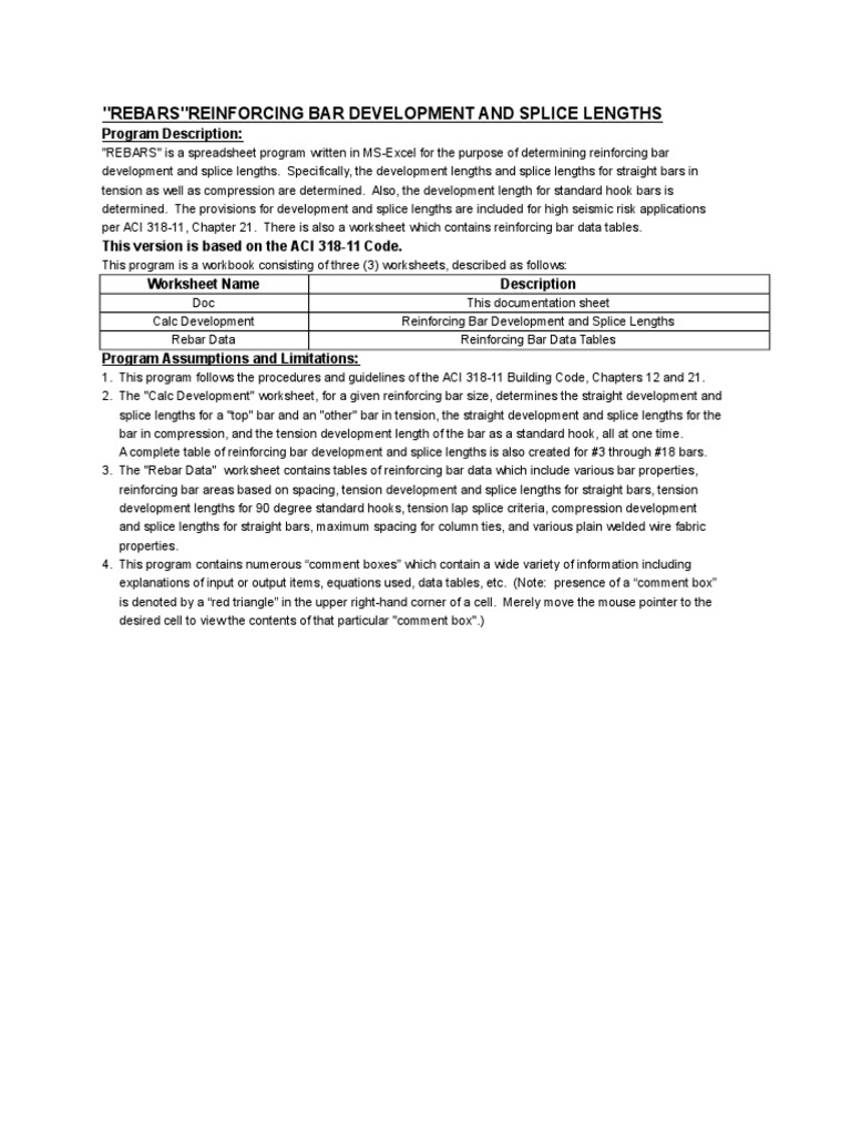 Reinforcing Bar Development and Splice Lengths ACI 318-11 | PDF ...