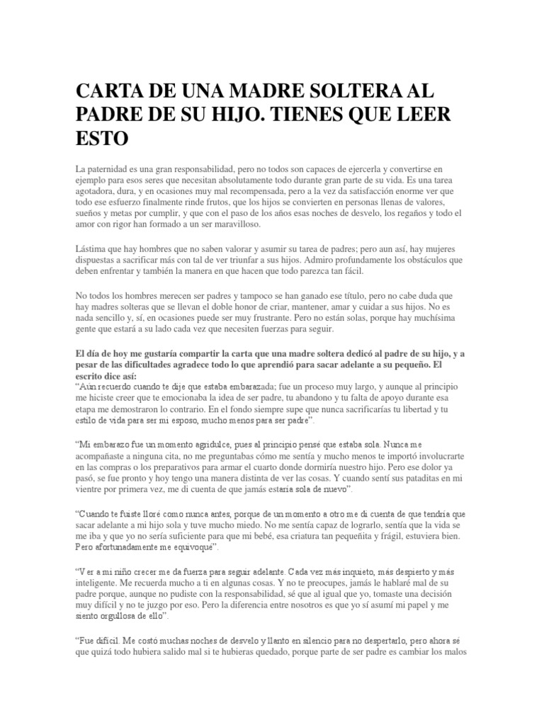 Carta de una madre soltera al padre | PDF | Amor | Ocio