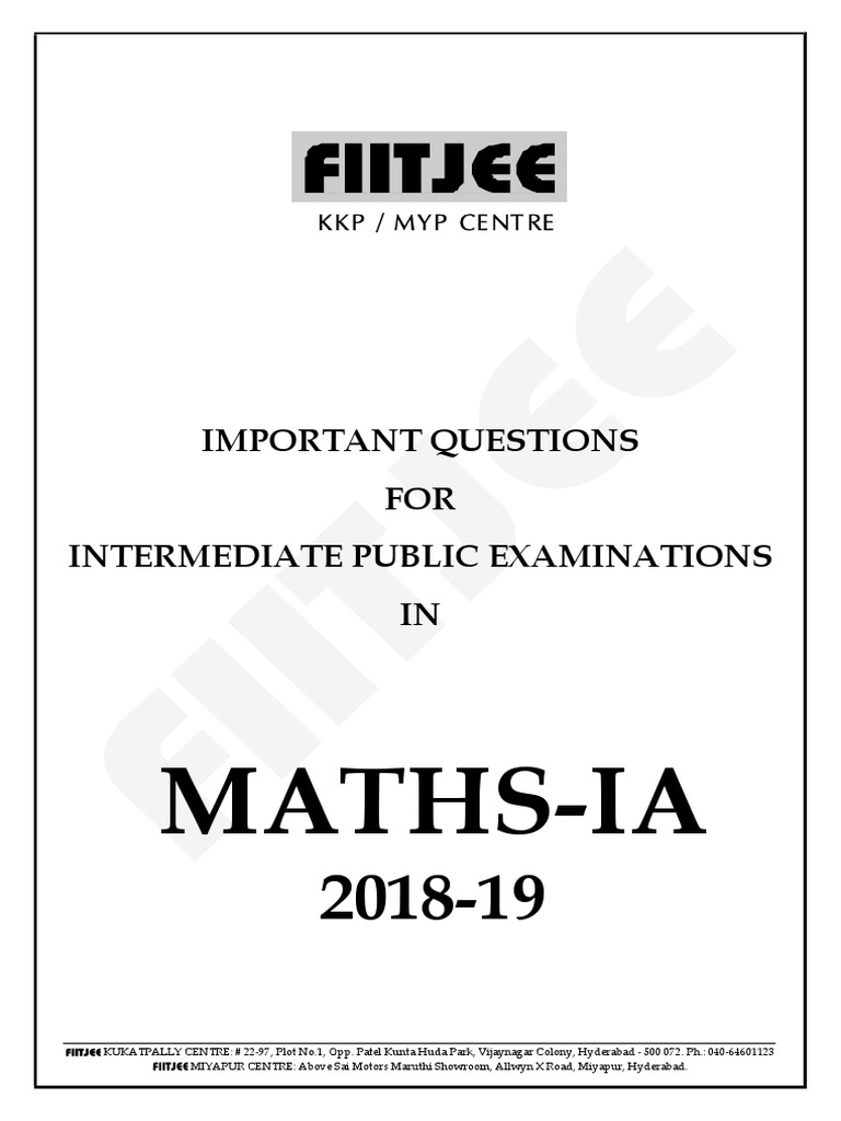Important Maths-IA Questions 2018-19 | PDF | Line (Geometry) | Plane ...