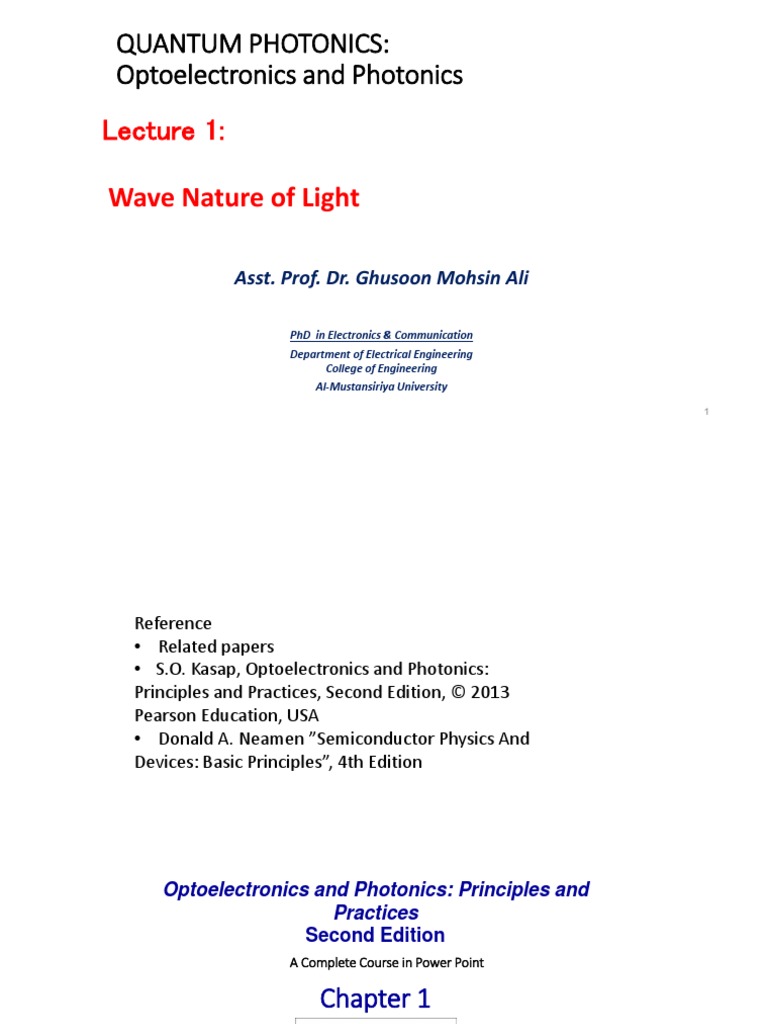 Quantum Photonics Optoelectronics and Photonics Wave Nature of Light